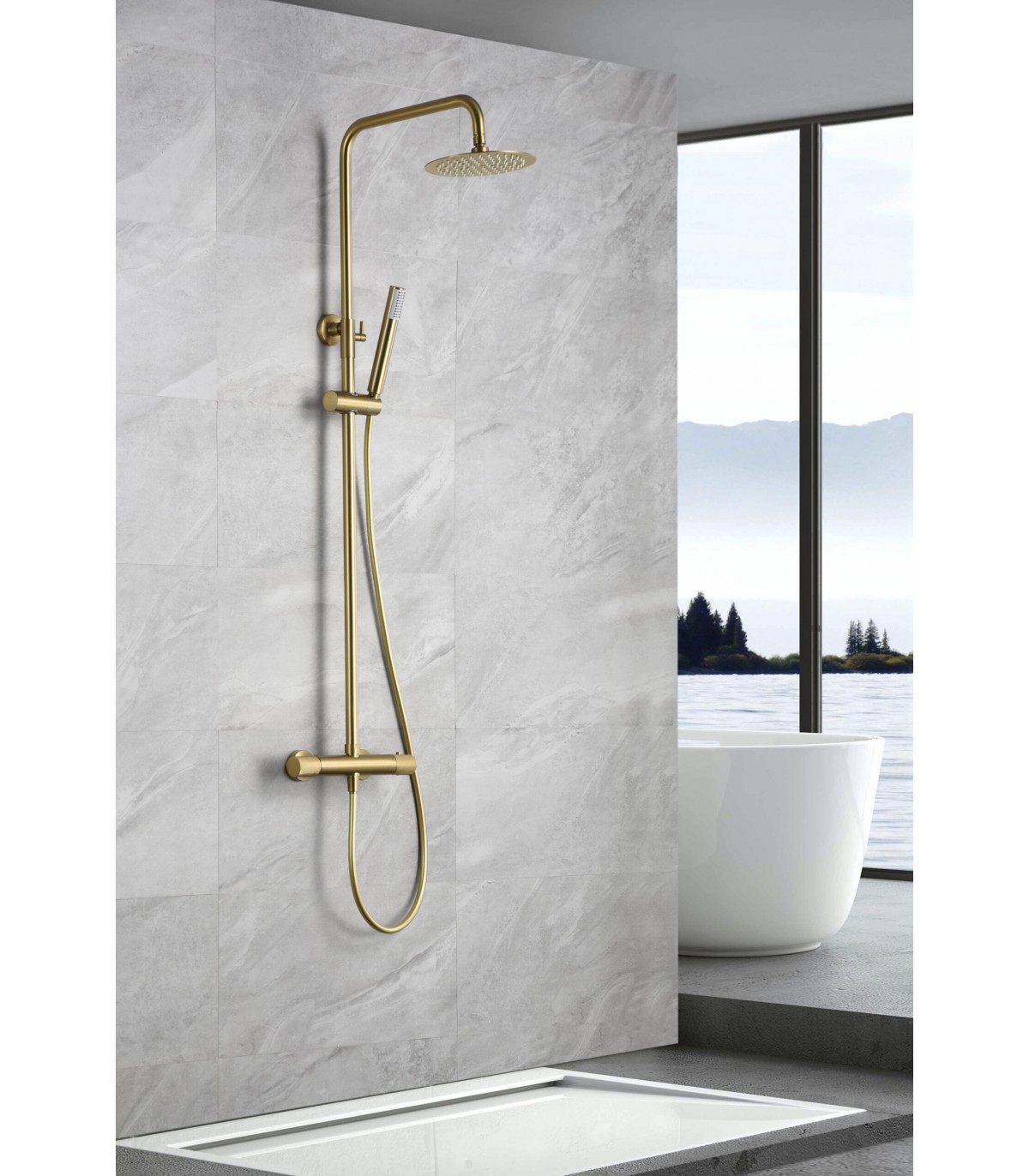 Sistema de ducha de lluvia de oro cepillado conjunto combinado de ducha  expuesto baño grifo de ducha conjunto con 10 pulgadas lluvia cabezal de  ducha